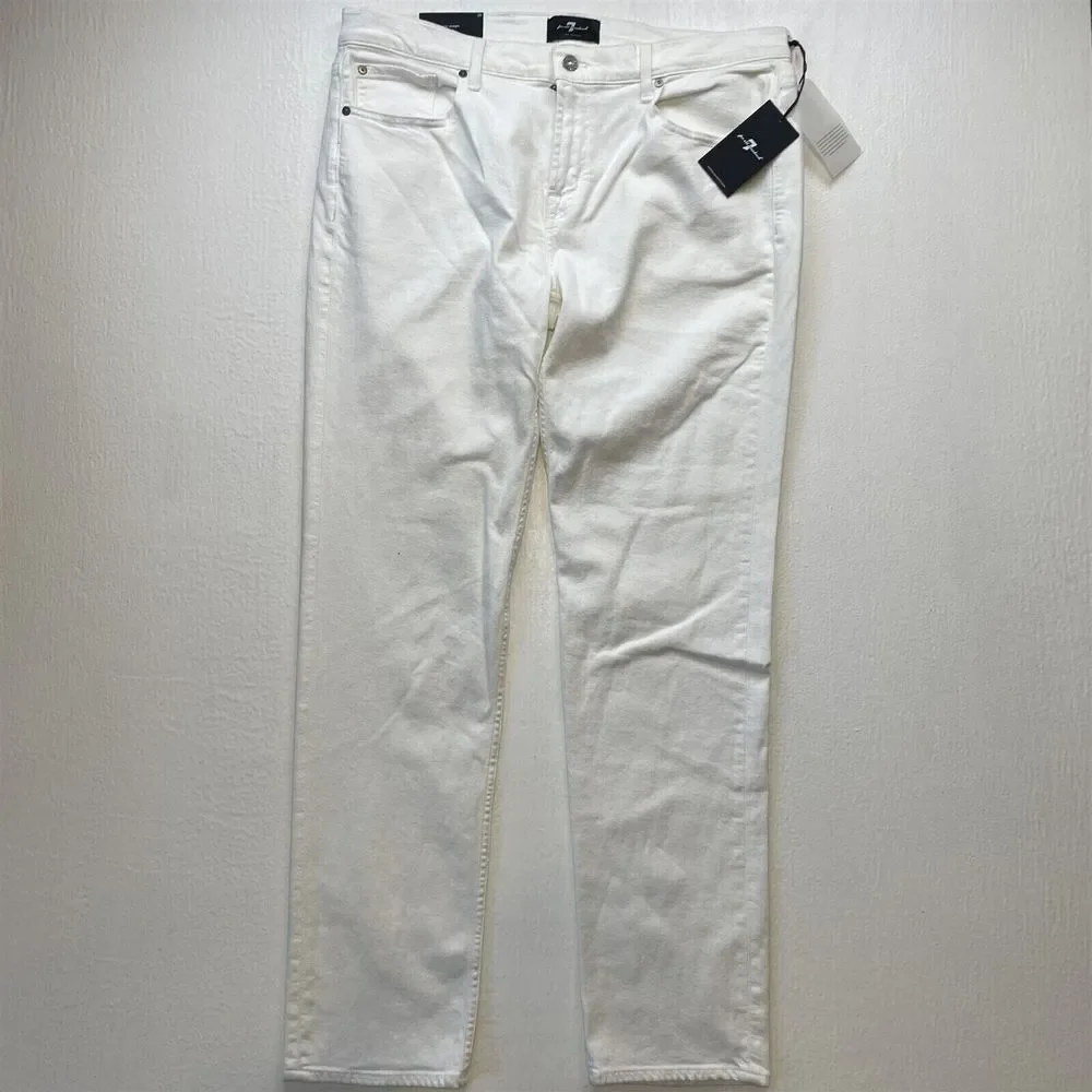 NEW 7 for all Mankind 38x34 Slimmy Slim Straight White Stretch Denim Mens Jeans